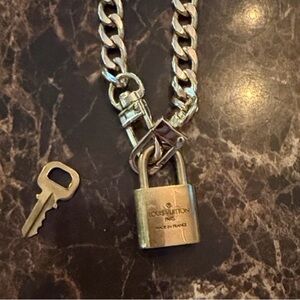 Authentic Louis Vuitton Gold Padlock w/ Chain Necklace